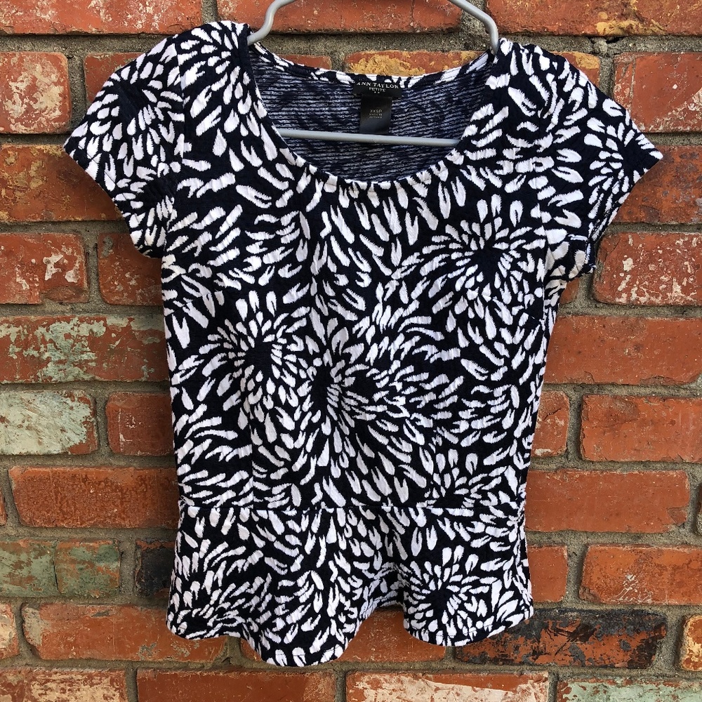 Ann Taylor Peplum Top - Blue/White - XXS/P